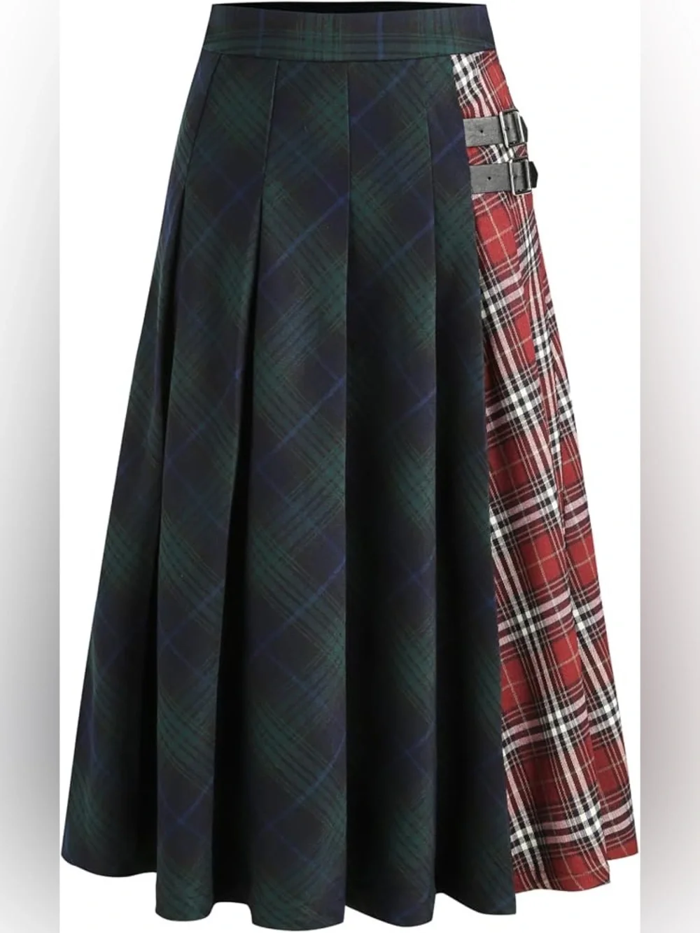 MID WAIST PATCHED CHECK BUCKLE MAXI SKIRT ~ Size Xl